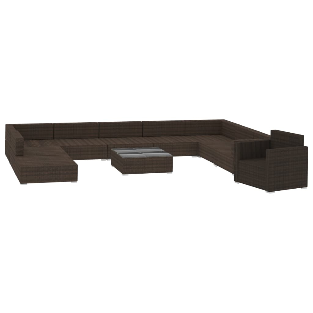 VidaXL 11-delige Loungeset met kussens poly rattan bruin