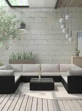 VidaXL 9-delige Loungeset met kussens poly rattan zwart