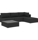 VidaXL 5-delige Loungeset met kussens poly rattan zwart
