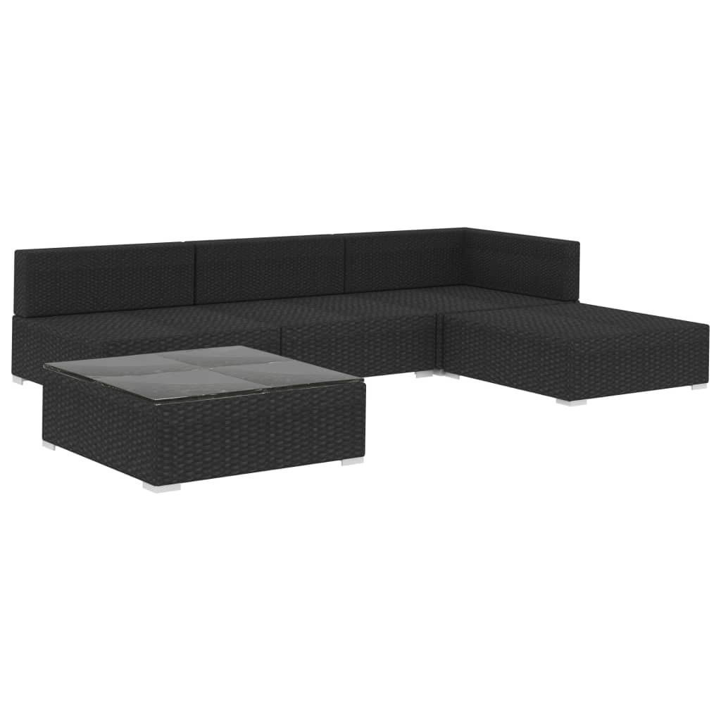 VidaXL 5-delige Loungeset met kussens poly rattan zwart