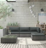 VidaXL 5-delige Loungeset met kussens poly rattan grijs