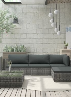 VidaXL 5-delige Loungeset met kussens poly rattan grijs