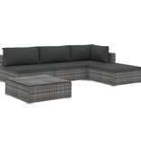 VidaXL 5-delige Loungeset met kussens poly rattan grijs