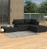 VidaXL 4-delige Loungeset met kussens poly rattan zwart