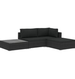 VidaXL 4-delige Loungeset met kussens poly rattan zwart