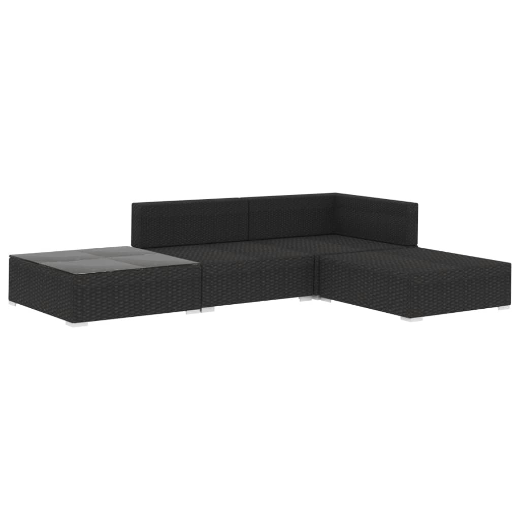 VidaXL 4-delige Loungeset met kussens poly rattan zwart