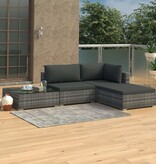 VidaXL 4-delige Loungeset met kussens poly rattan grijs