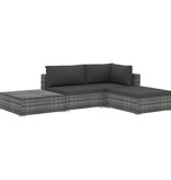 VidaXL 4-delige Loungeset met kussens poly rattan grijs