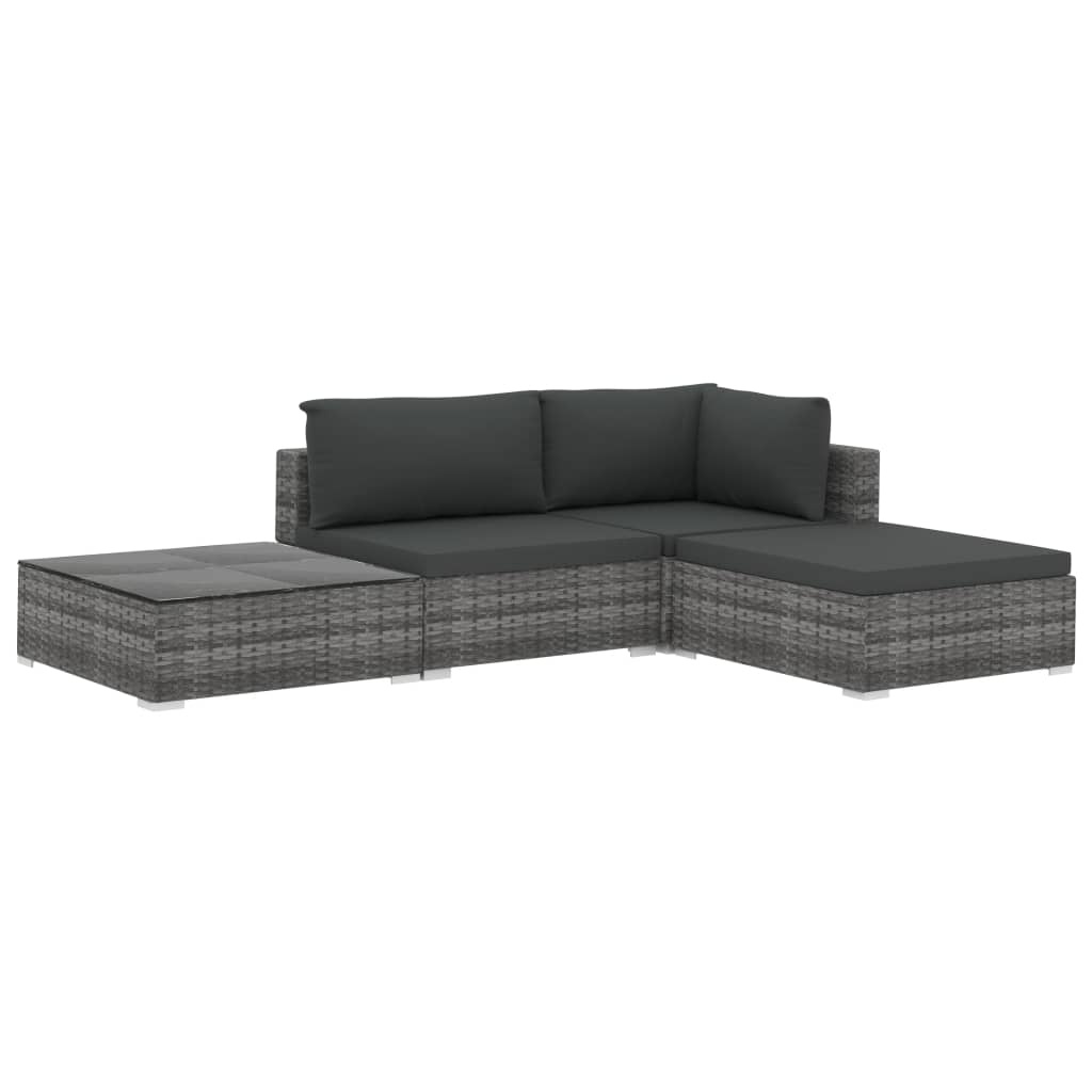 VidaXL 4-delige Loungeset met kussens poly rattan grijs