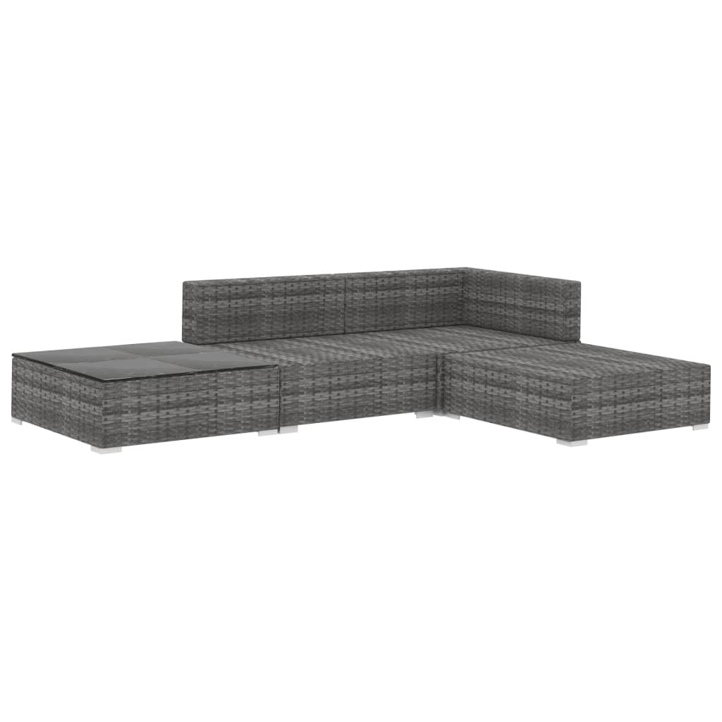 VidaXL 4-delige Loungeset met kussens poly rattan grijs