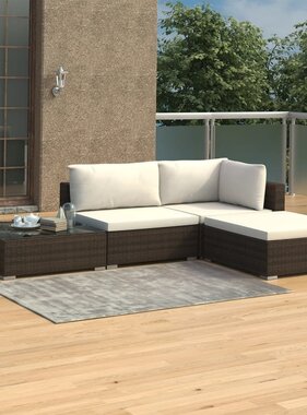 VidaXL 4-delige Loungeset met kussens poly rattan bruin