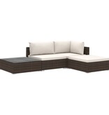 VidaXL 4-delige Loungeset met kussens poly rattan bruin