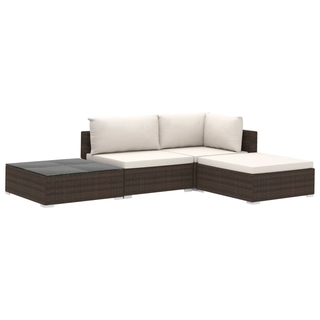 VidaXL 4-delige Loungeset met kussens poly rattan bruin