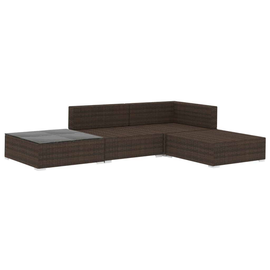 VidaXL 4-delige Loungeset met kussens poly rattan bruin