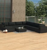 VidaXL 9-delige Loungeset met kussens poly rattan zwart
