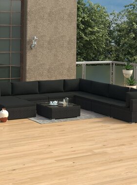 VidaXL 9-delige Loungeset met kussens poly rattan zwart