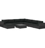 VidaXL 9-delige Loungeset met kussens poly rattan zwart