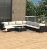 VidaXL 9-delige Loungeset met kussens poly rattan zwart