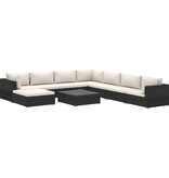 VidaXL 9-delige Loungeset met kussens poly rattan zwart