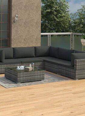 VidaXL 6-delige Loungeset met kussens poly rattan grijs