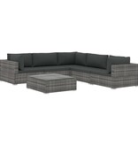 VidaXL 6-delige Loungeset met kussens poly rattan grijs