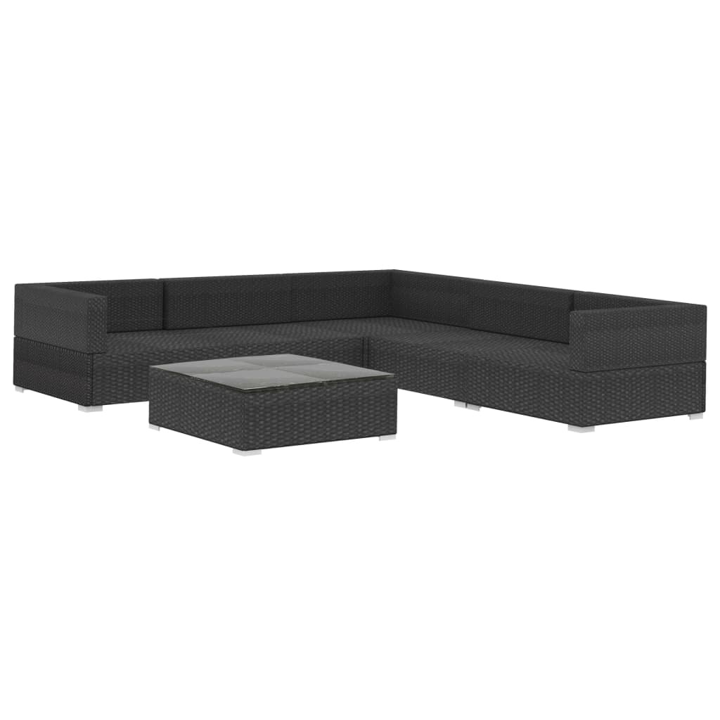 VidaXL 6-delige Loungeset met kussens poly rattan zwart