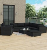 VidaXL 8-delige Loungeset met kussens poly rattan zwart