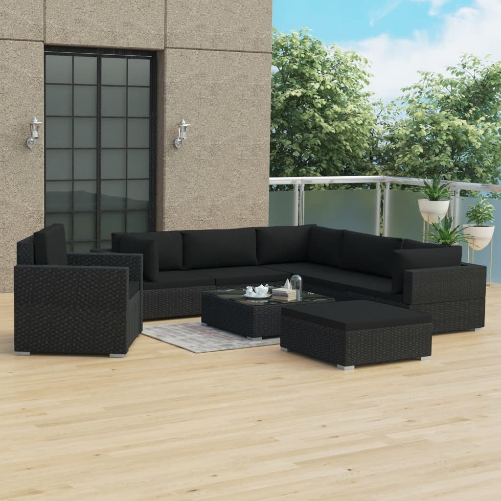 VidaXL 8-delige Loungeset met kussens poly rattan zwart