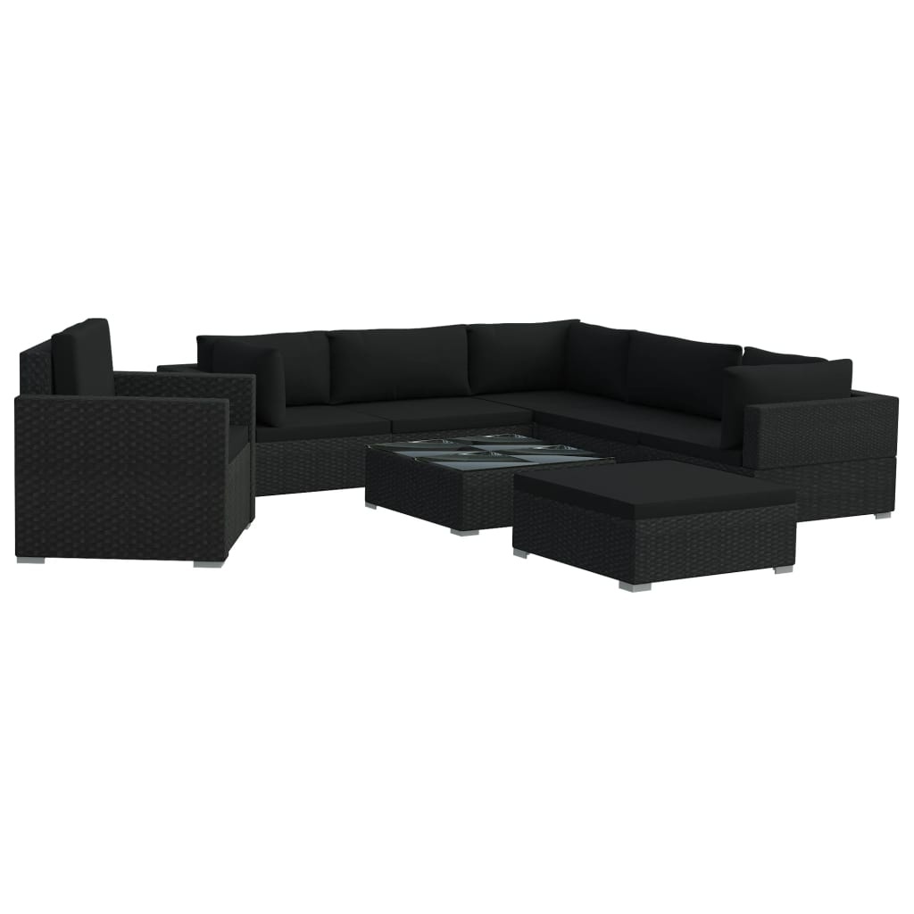 VidaXL 8-delige Loungeset met kussens poly rattan zwart