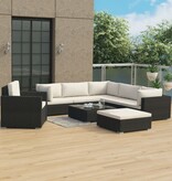 VidaXL 8-delige Loungeset met kussens poly rattan zwart