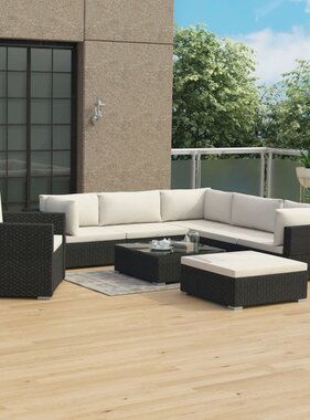VidaXL 8-delige Loungeset met kussens poly rattan zwart