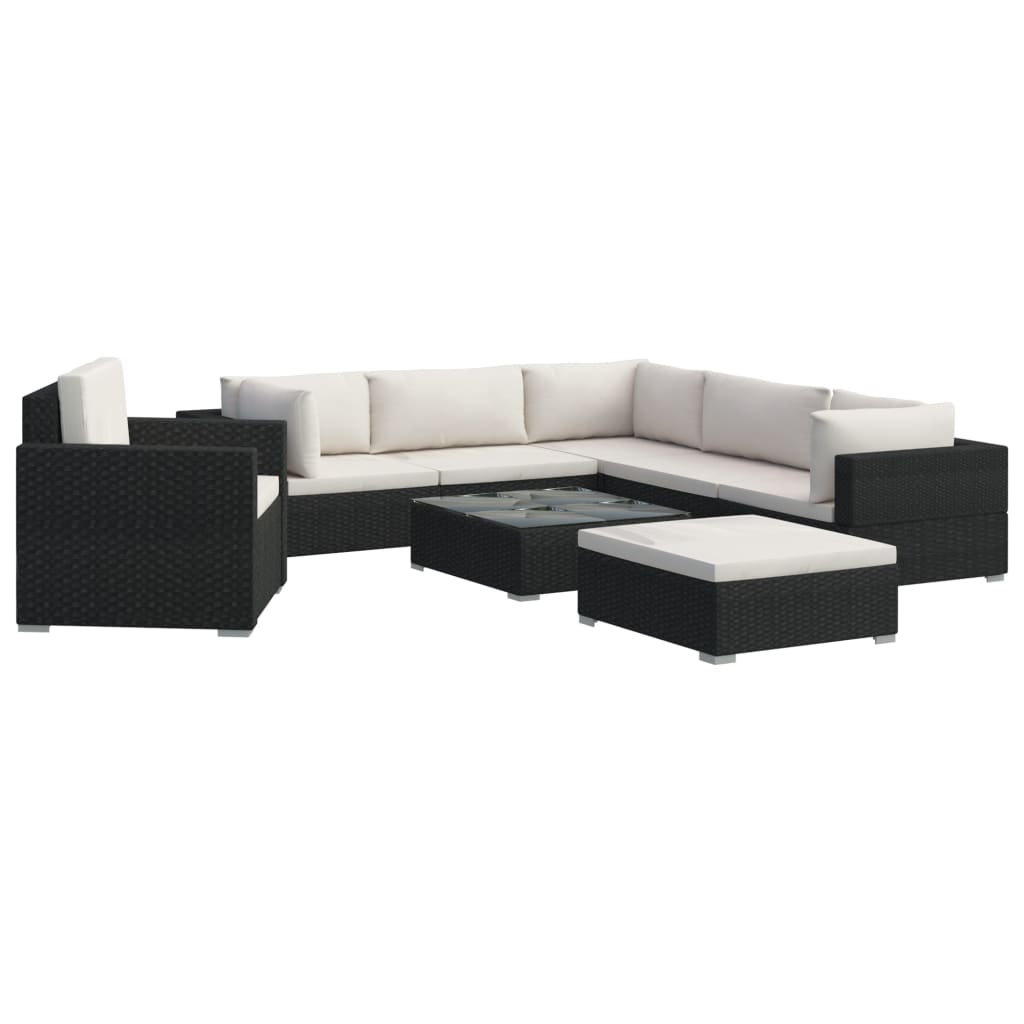 VidaXL 8-delige Loungeset met kussens poly rattan zwart