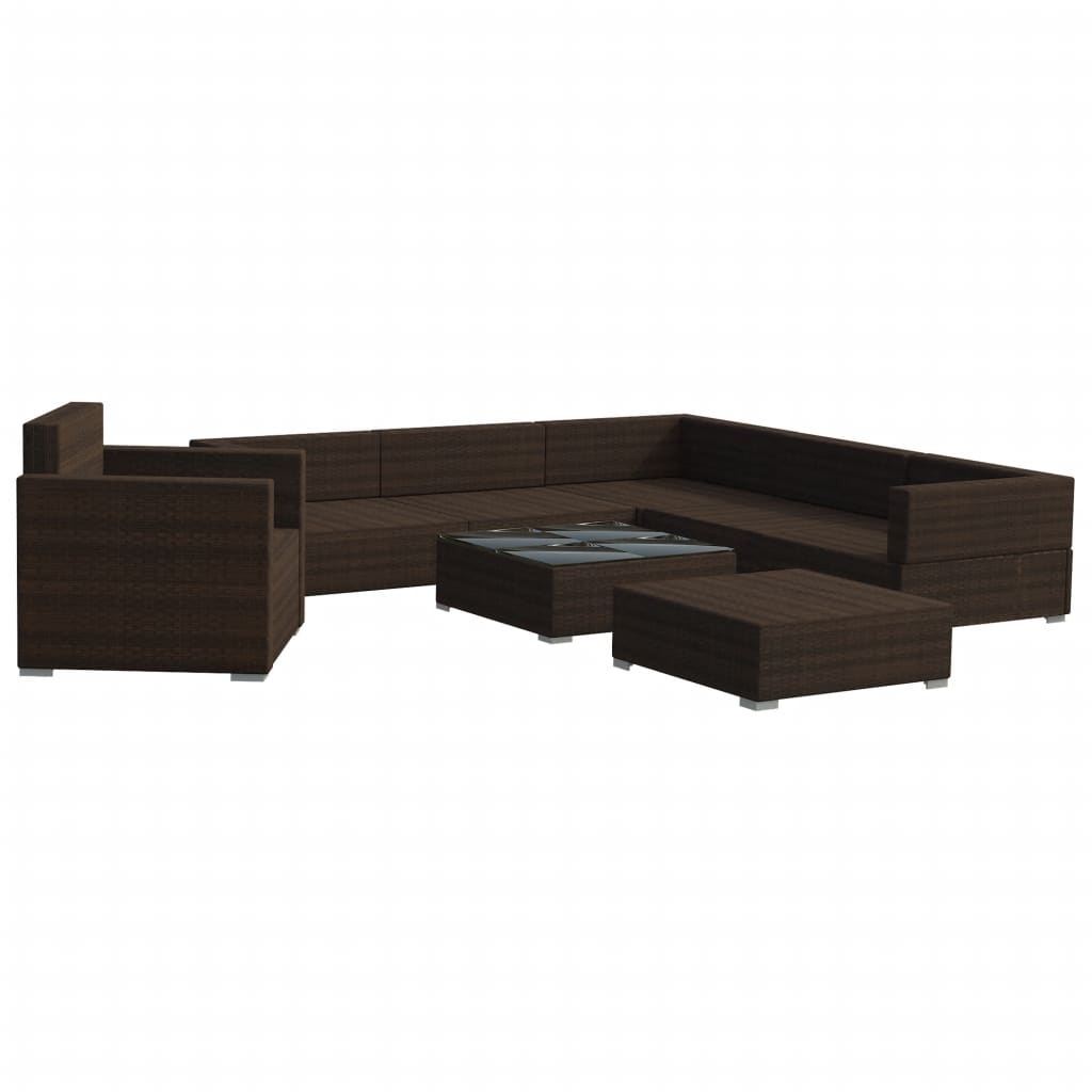 VidaXL 8-delige Loungeset met kussens poly rattan bruin