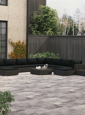 VidaXL 12-delige Loungeset met kussens poly rattan zwart