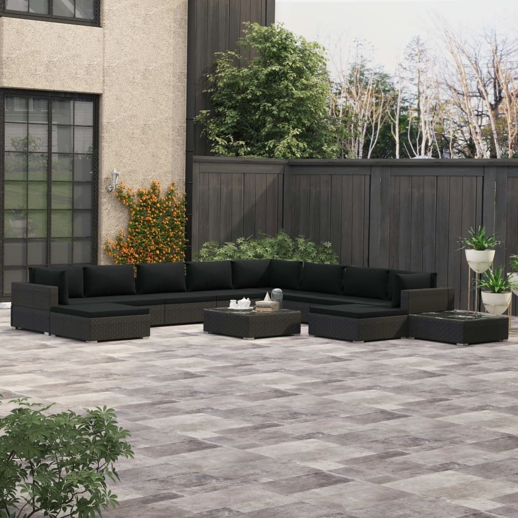 VidaXL 12-delige Loungeset met kussens poly rattan zwart