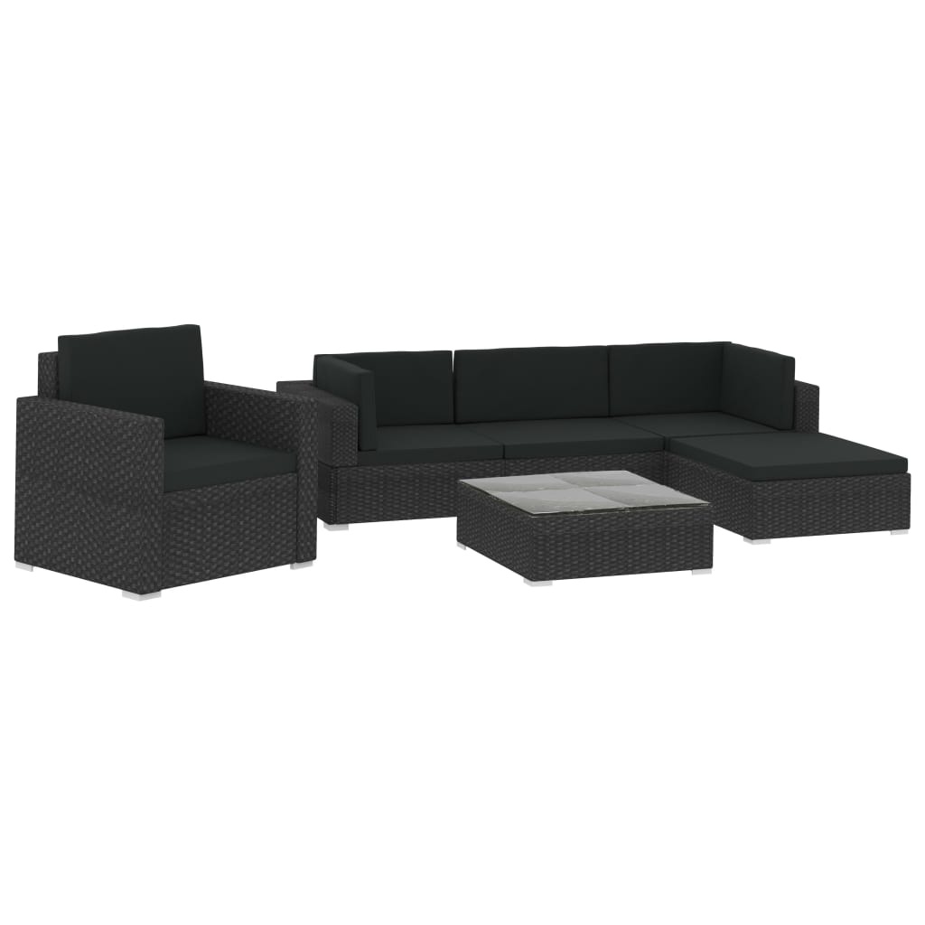 VidaXL 6-delige Loungeset met kussens poly rattan zwart