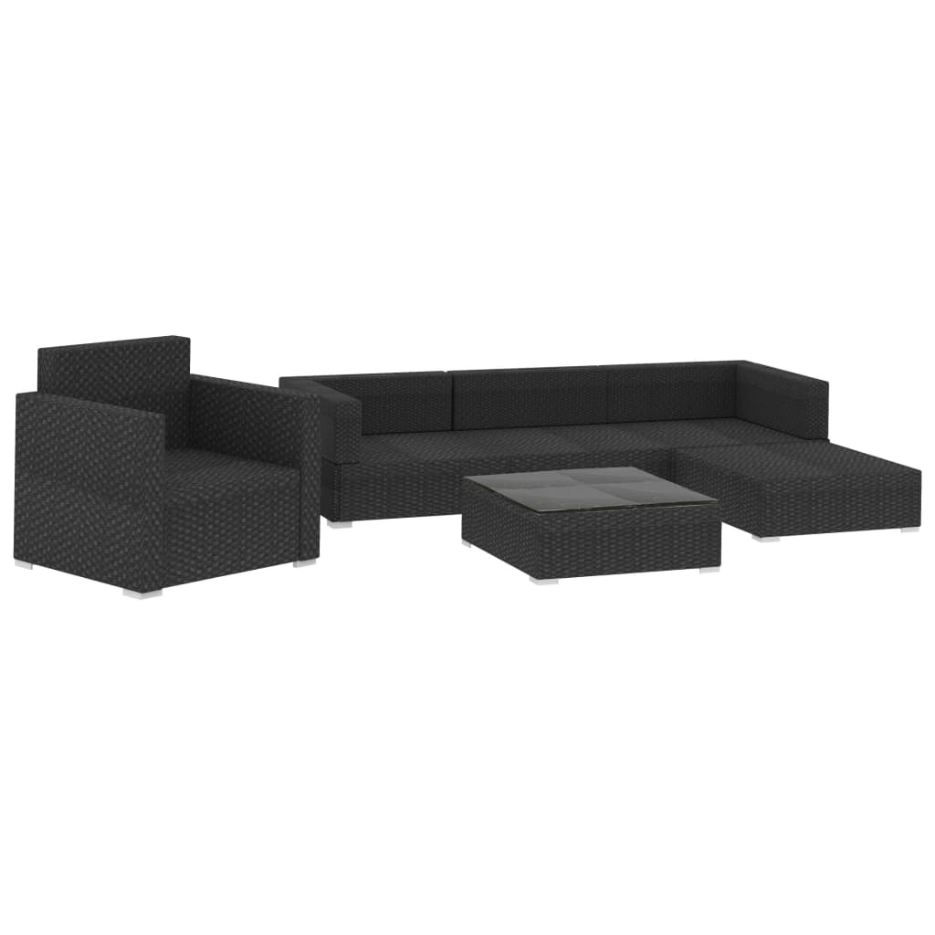 VidaXL 6-delige Loungeset met kussens poly rattan zwart