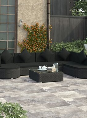 VidaXL 8-delige Loungeset met kussens poly rattan zwart