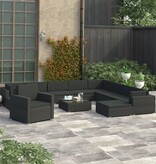 VidaXL 12-delige Loungeset met kussens poly rattan zwart
