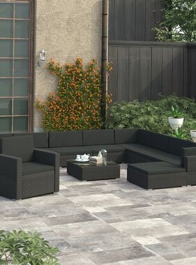 VidaXL 12-delige Loungeset met kussens poly rattan zwart