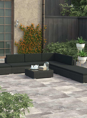 VidaXL 8-delige Loungeset met kussens poly rattan zwart