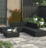 VidaXL 6-delige Loungeset met kussens poly rattan zwart