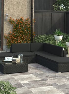 VidaXL 6-delige Loungeset met kussens poly rattan zwart