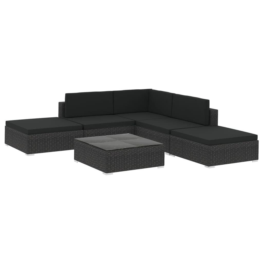 VidaXL 6-delige Loungeset met kussens poly rattan zwart