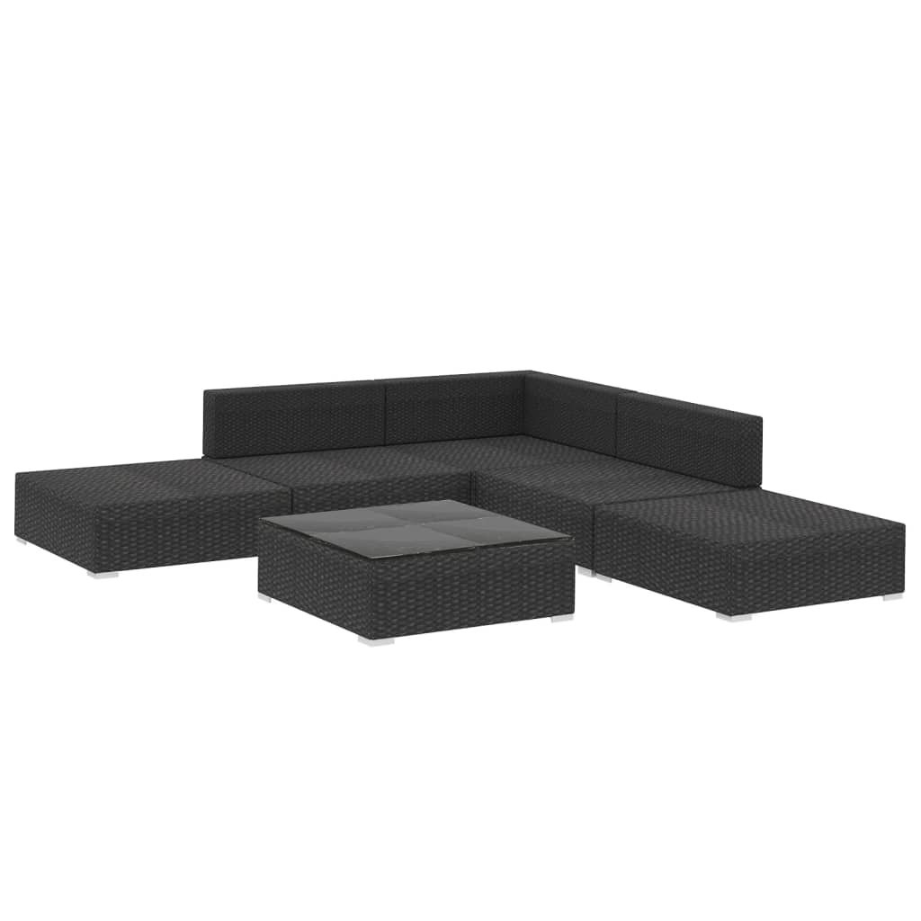 VidaXL 6-delige Loungeset met kussens poly rattan zwart
