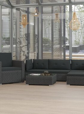VidaXL 6-delige Loungeset met kussens poly rattan zwart