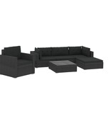 VidaXL 6-delige Loungeset met kussens poly rattan zwart