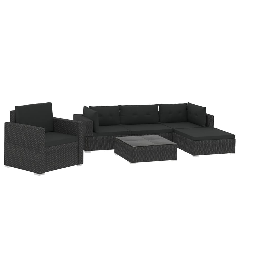 VidaXL 6-delige Loungeset met kussens poly rattan zwart