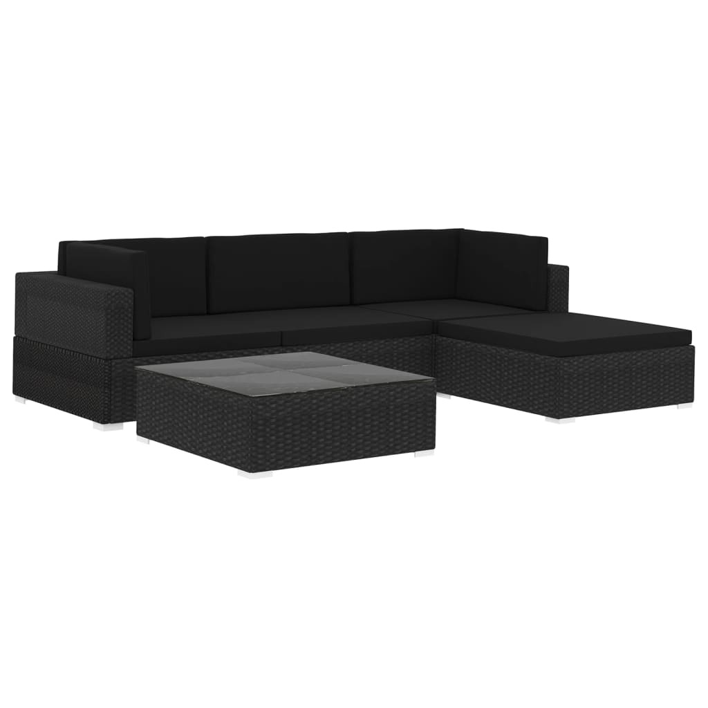 VidaXL 5-delige Loungeset met kussens poly rattan zwart
