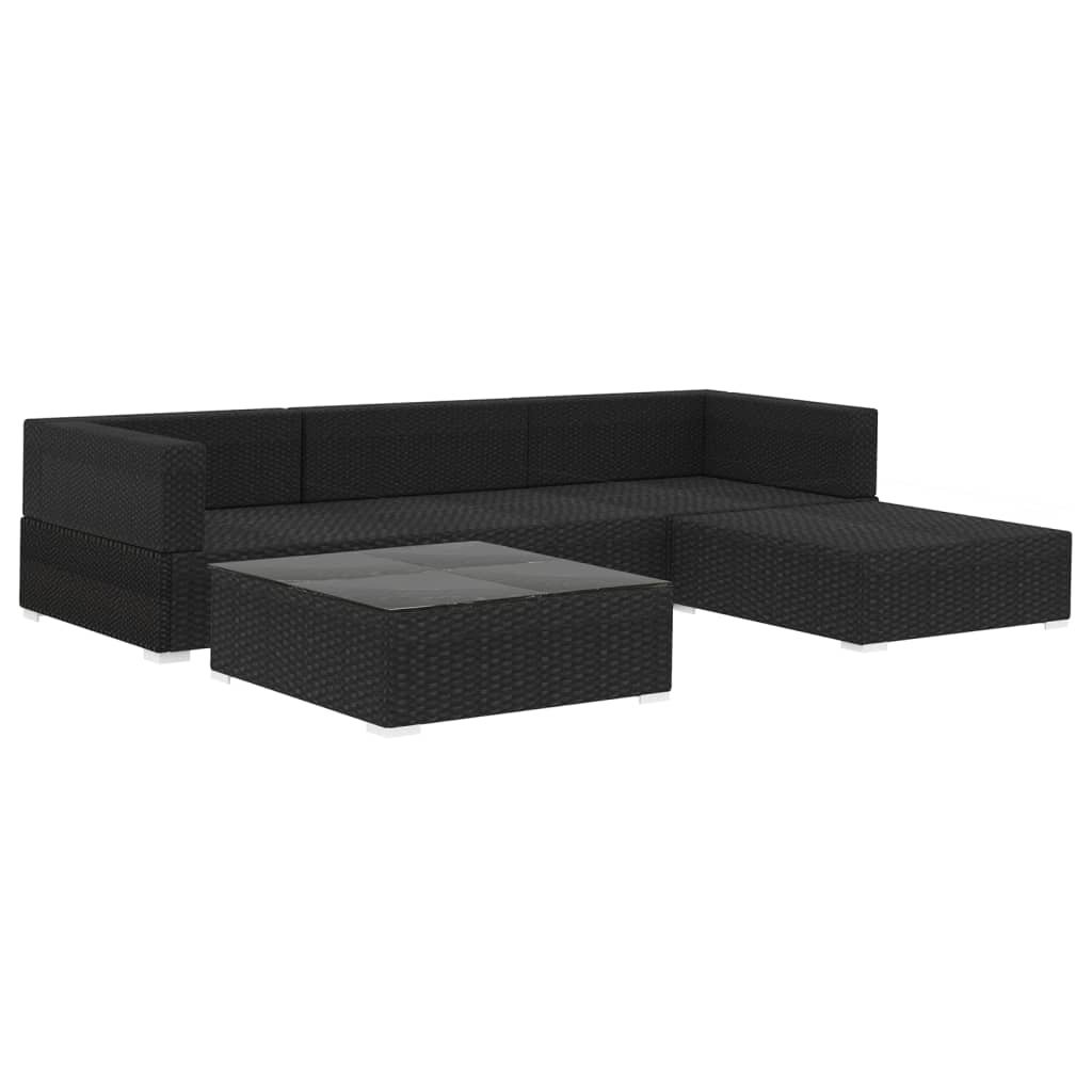 VidaXL 5-delige Loungeset met kussens poly rattan zwart